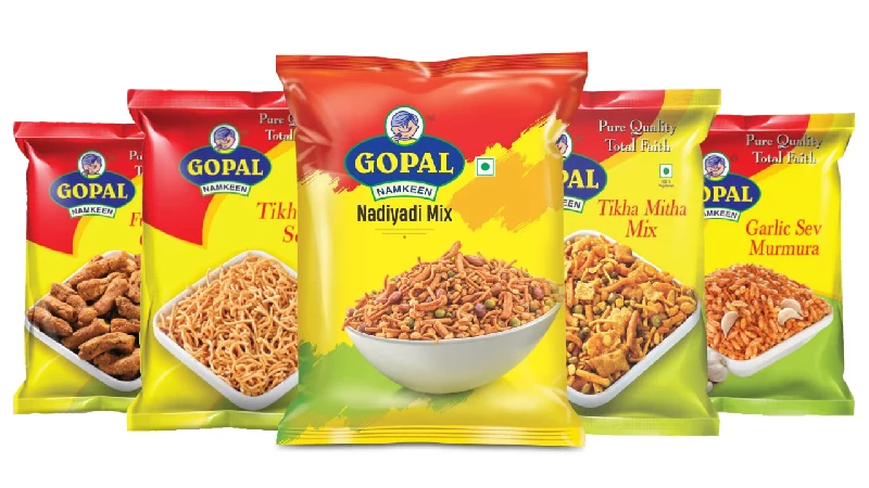 Gopal Namkeen Spicy Combo of Fulvadi Gathiya, Tikhi Sev, Nadiyadi Mix, Tikha Mitha Mix and Garlic Sev Murmura, 2500 g-1.webp